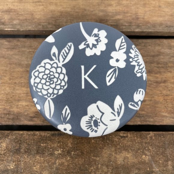 Anthropologie Other - anthropologie masey monogram K trinket box floral cadet blue/gray white lid